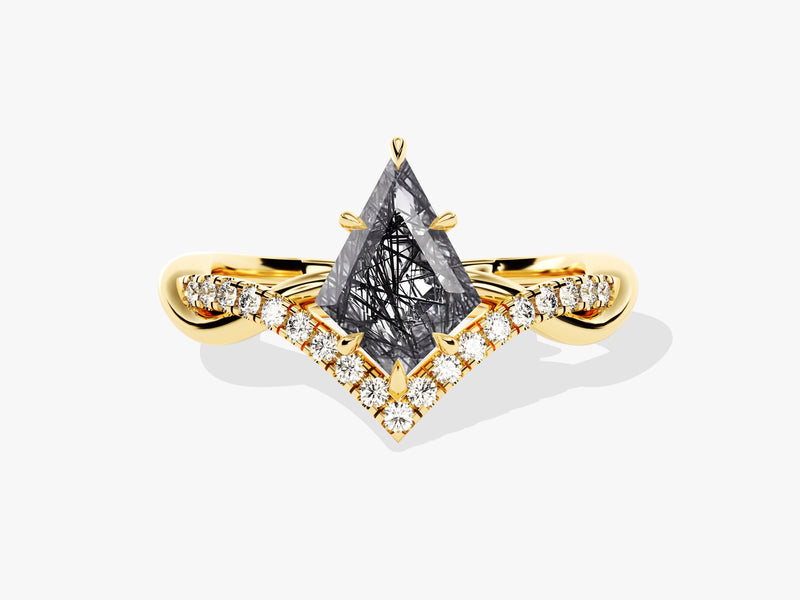Gold ring with black tourmaline and diamonds