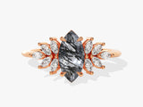 Rose gold ring with marquise cut rutilated quartz and diamond accents