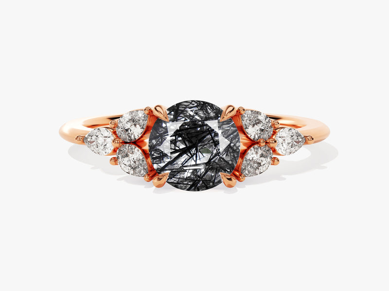 Rose gold ring with rutilated quartz and diamonds