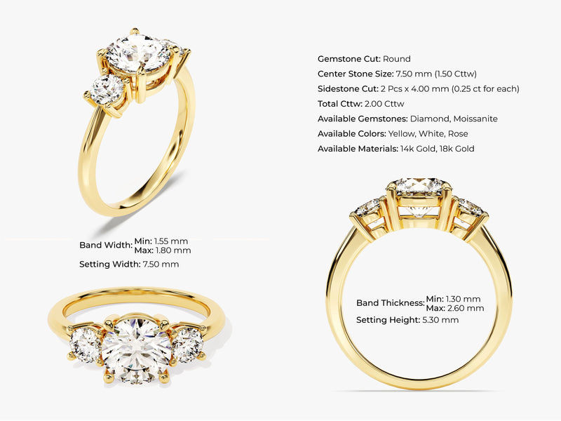 Gold three-stone diamond engagement ring