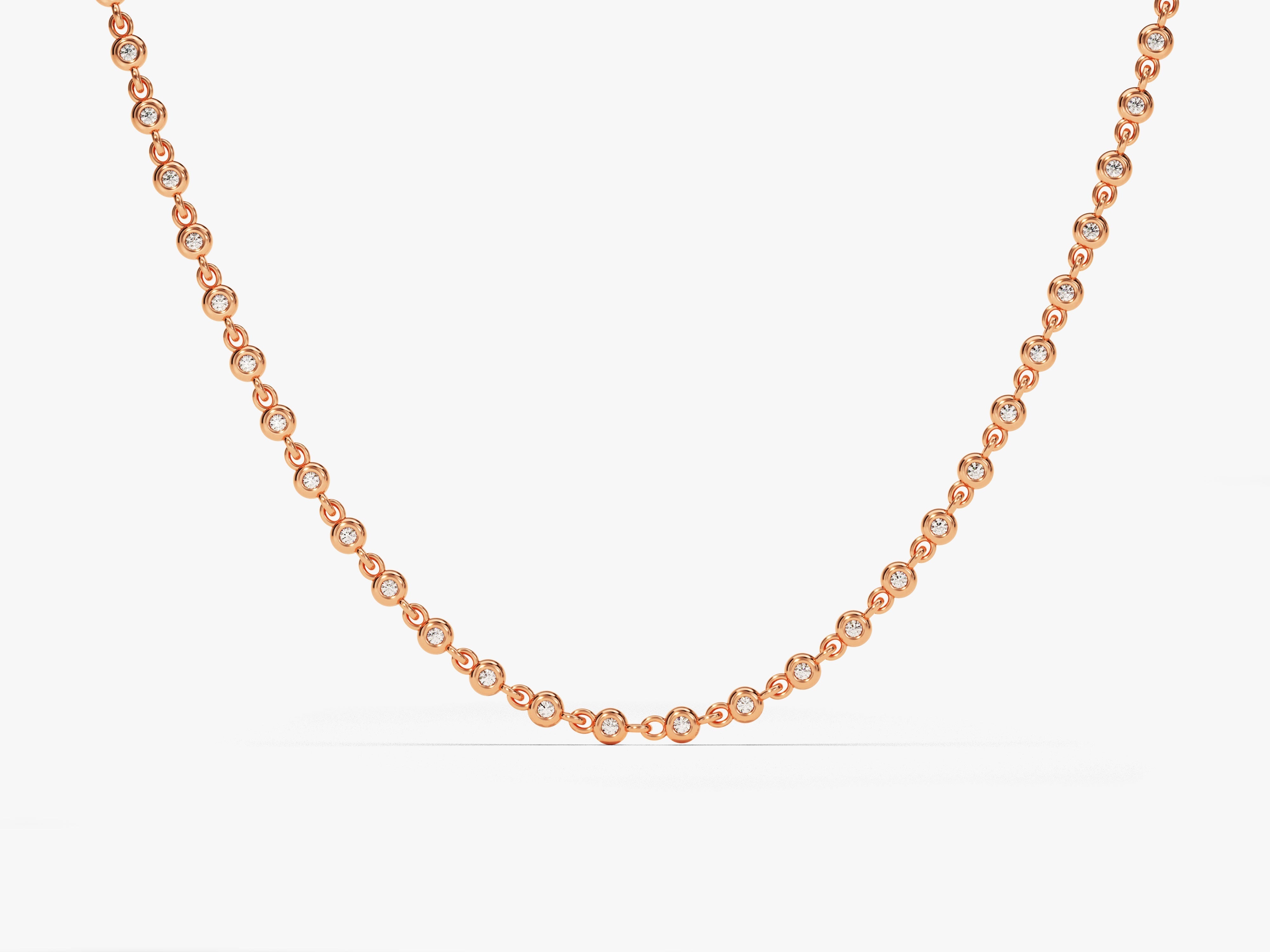 Rose gold necklace with bezel-set diamonds