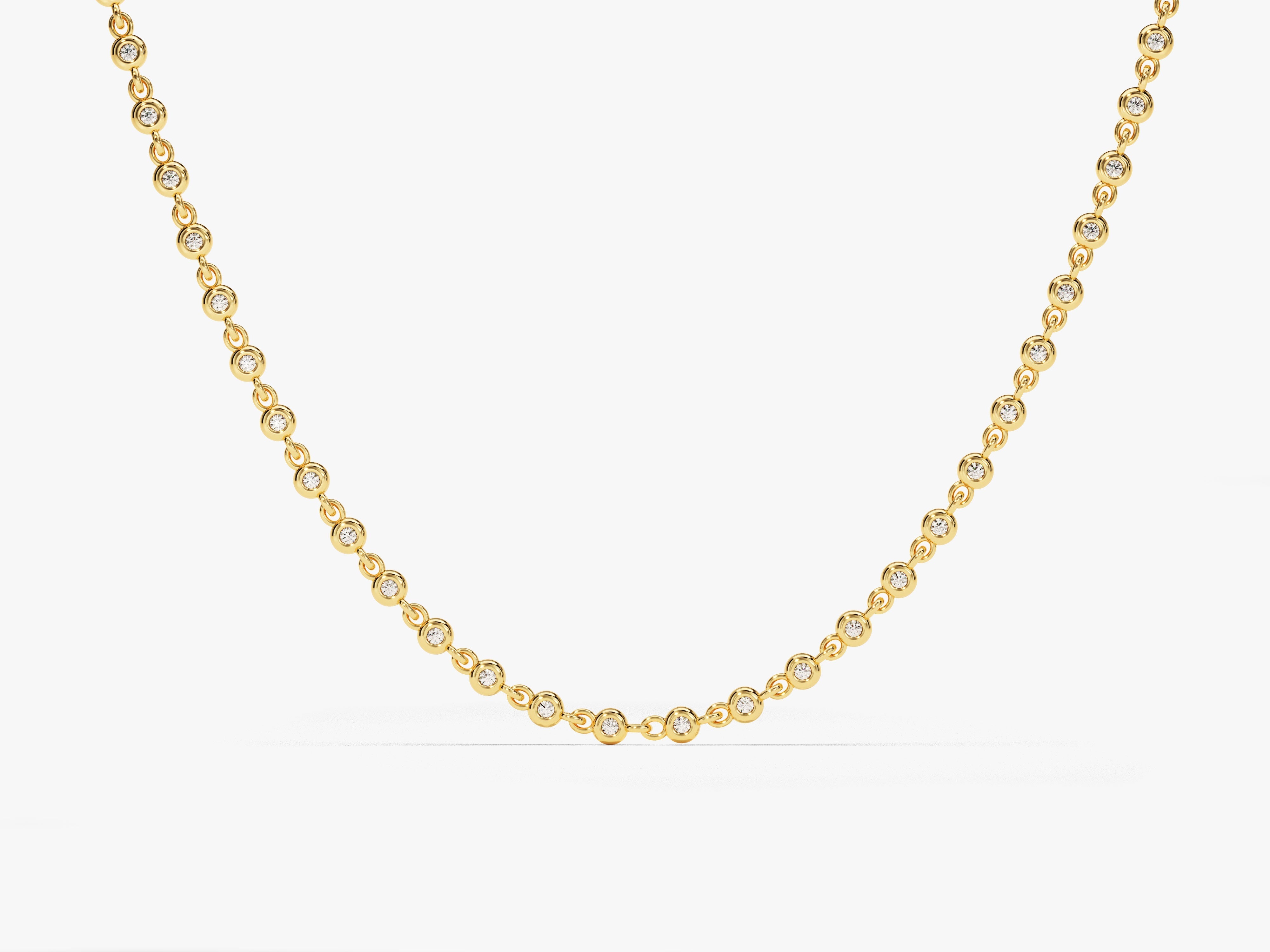 Gold chain necklace with bezel-set diamonds