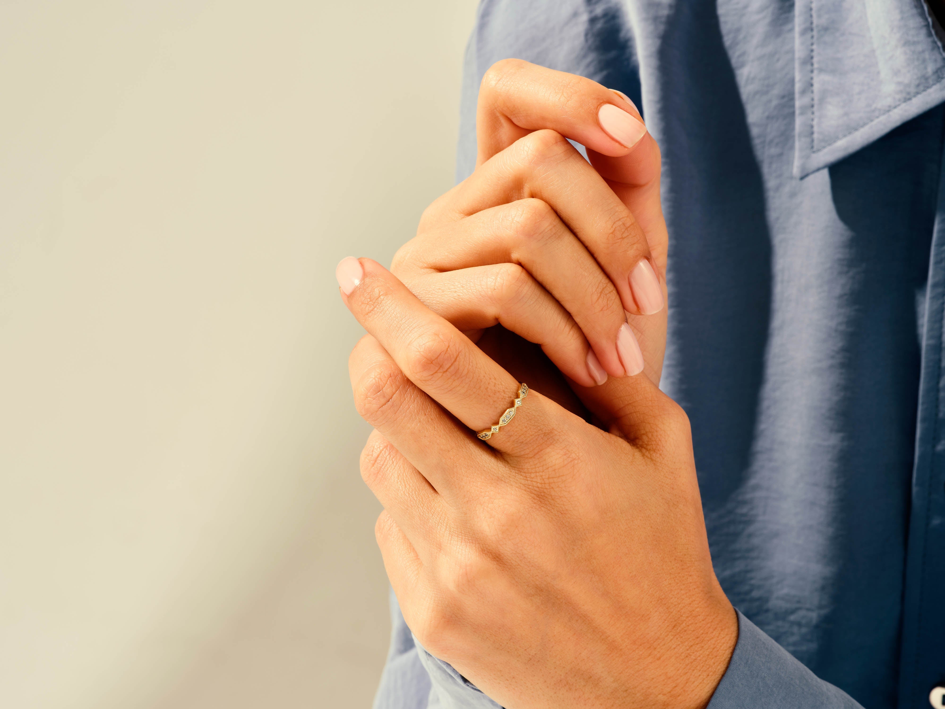 Diamond stackable ring on hand, fine jewelry for women