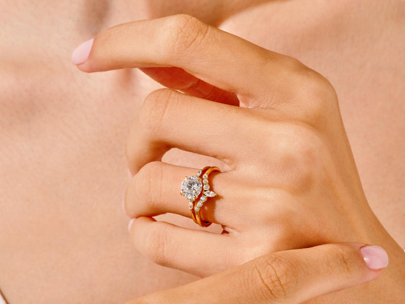 Diamond engagement rings on a woman's hand