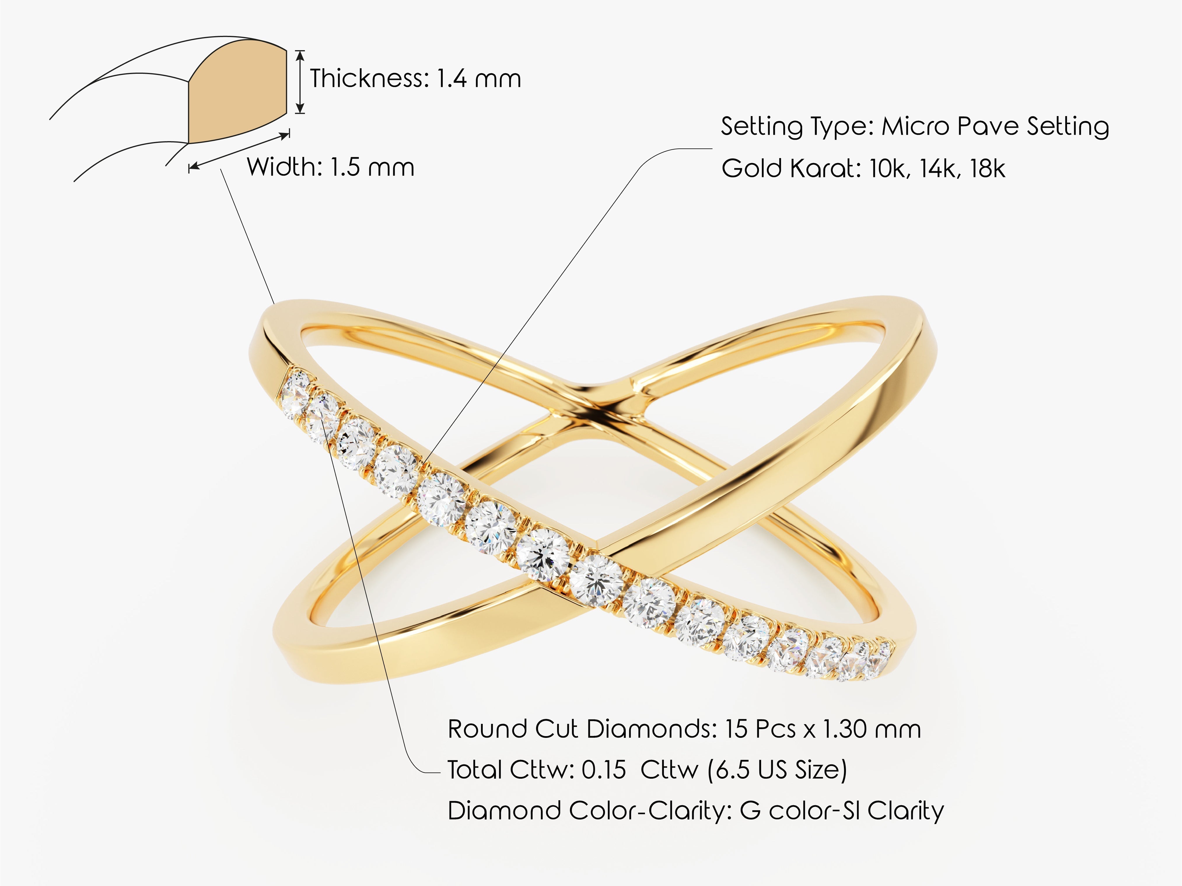 Gold diamond ring, micro pave setting, 10k, 14k, 18k gold