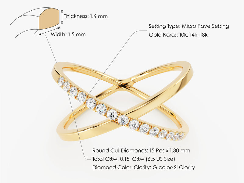 Gold diamond ring, micro pave setting, 10k, 14k, 18k gold