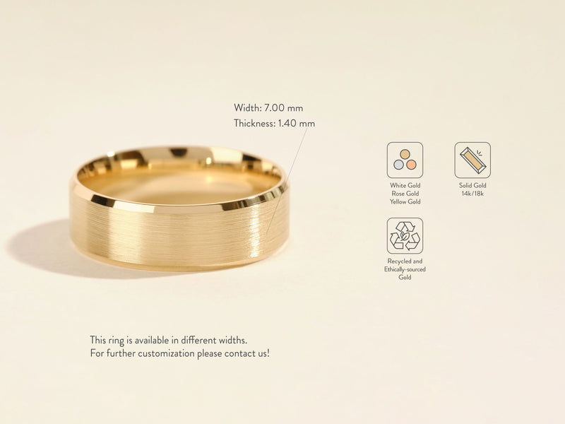 Brushed gold wedding band, available in white, rose, yellow gold