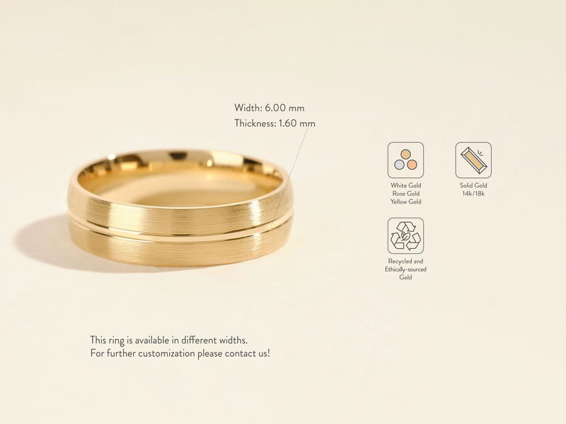 Matte gold wedding band, available in white, rose, yellow, 14k/18k solid gold