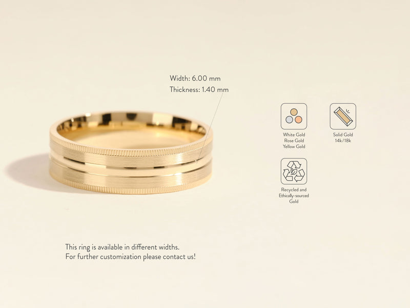 Gold wedding band, available in white, rose, yellow, 14k/18k solid gold