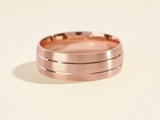 Rose gold brushed band ring with etched lines, fine jewelry