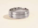 Brushed silver ring with grooved detail, jewelry for him