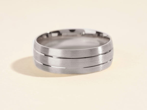Brushed silver ring with grooved detail, jewelry for him
