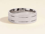 Brushed silver band ring with polished edges, jewelry for men