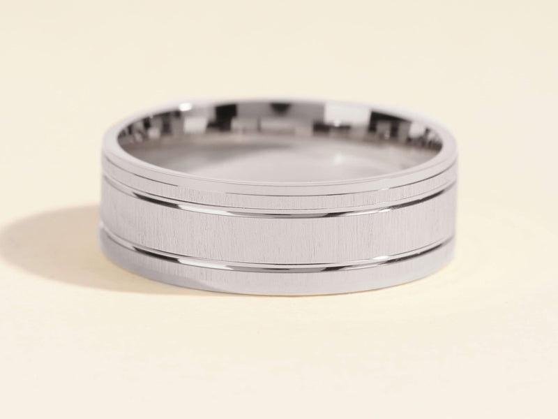 Brushed silver band ring with polished edges, jewelry for men