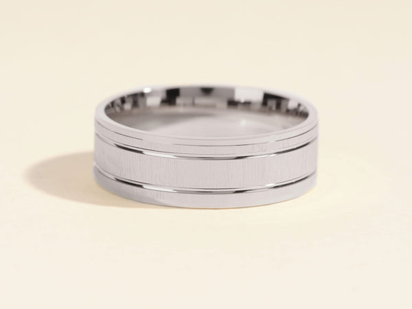 Brushed silver band ring with polished edges, jewelry for men