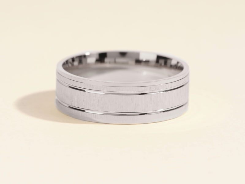 Brushed silver band ring with polished edges, jewelry for men