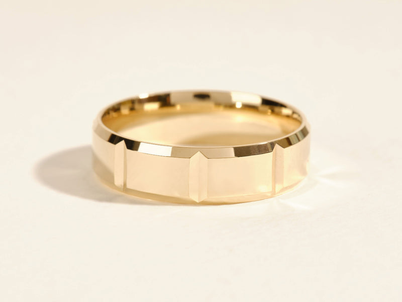 Gold faceted band ring, jewelry for men and women