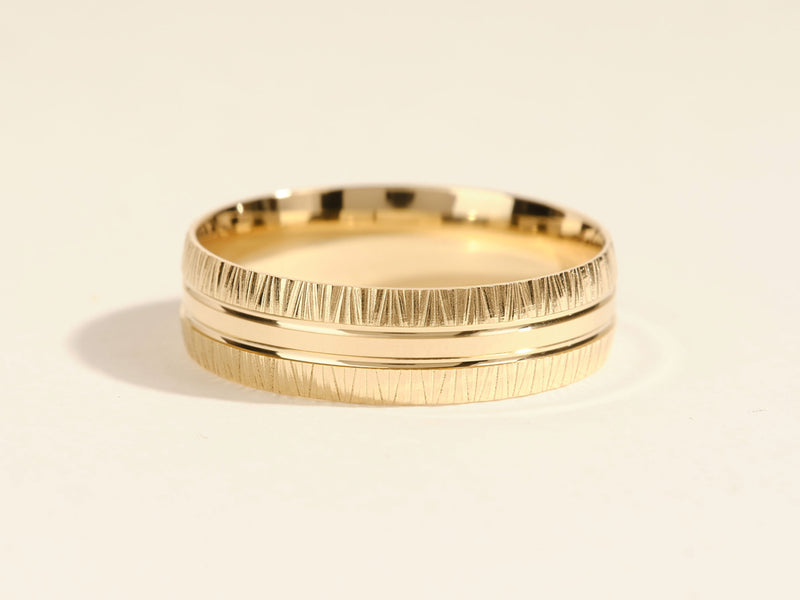 Textured gold wedding band from jewelry company