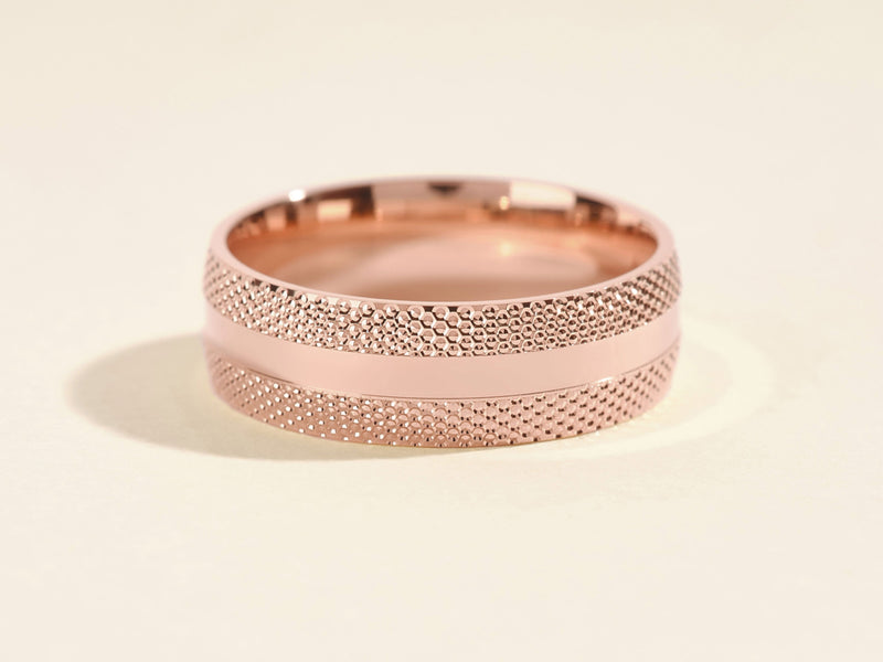 Rose gold textured band ring from jewelry collection