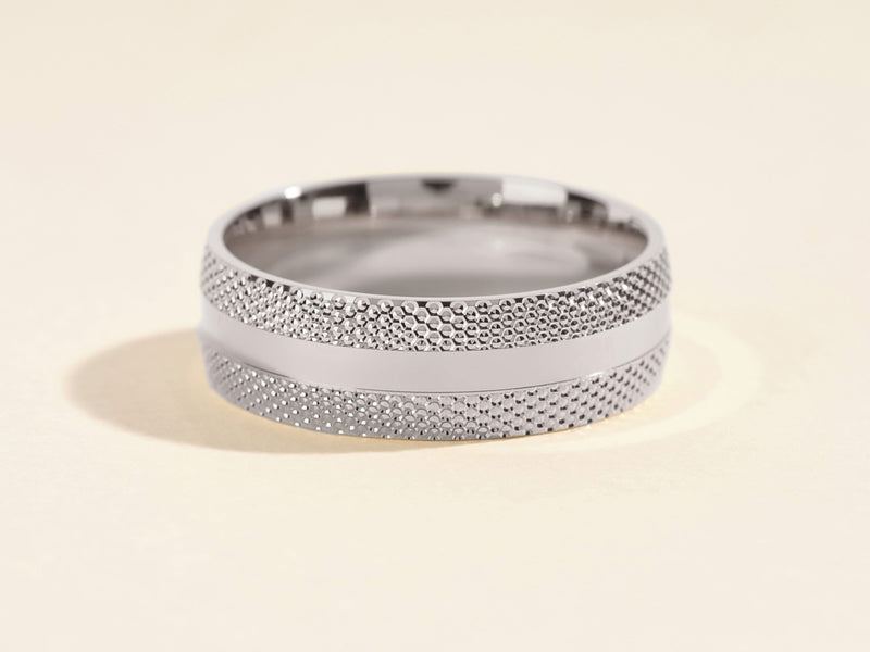 Textured silver band ring from jewelry collection