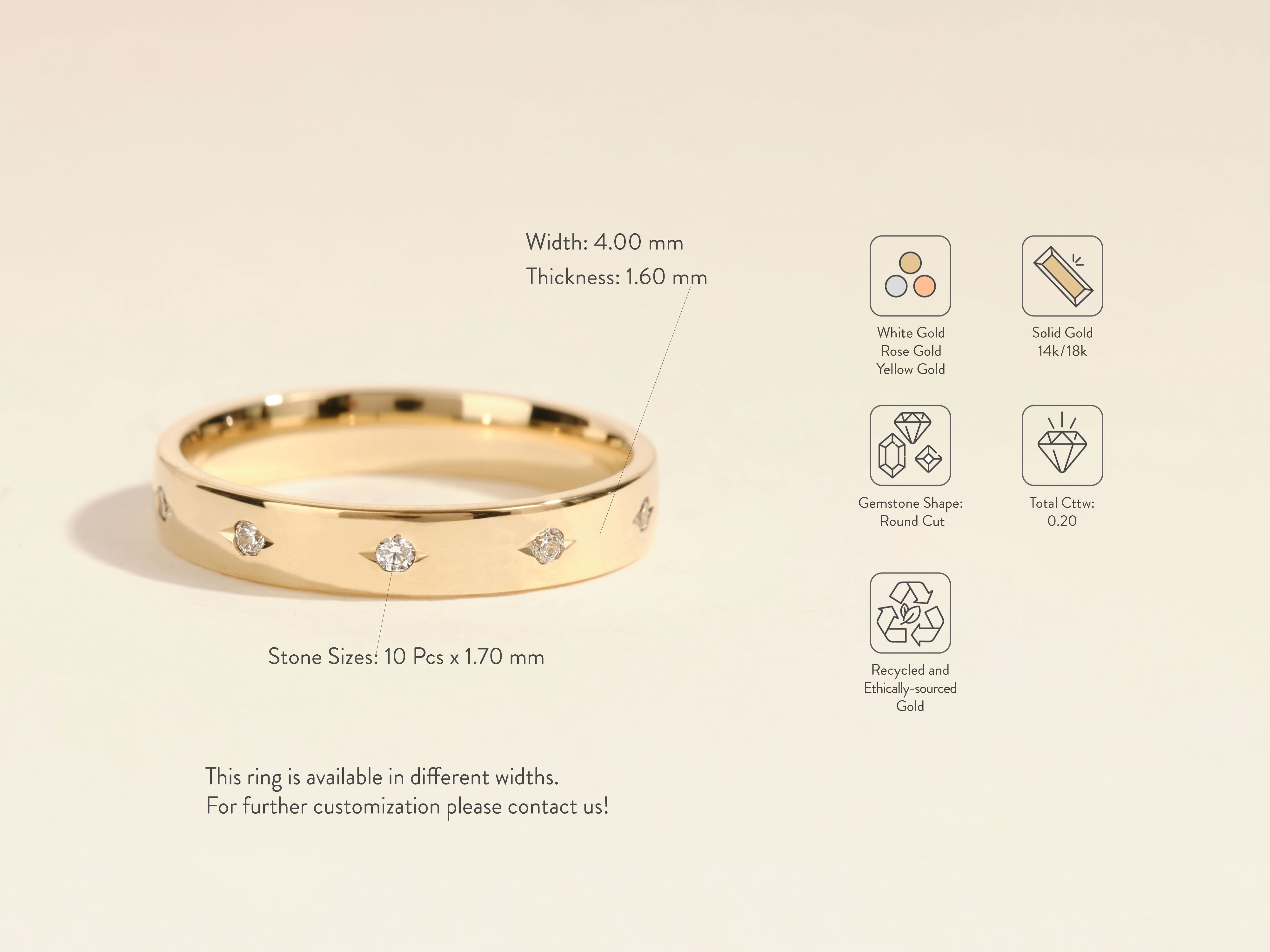 Gold ring with diamonds, available in various gold types and ethically sourced
