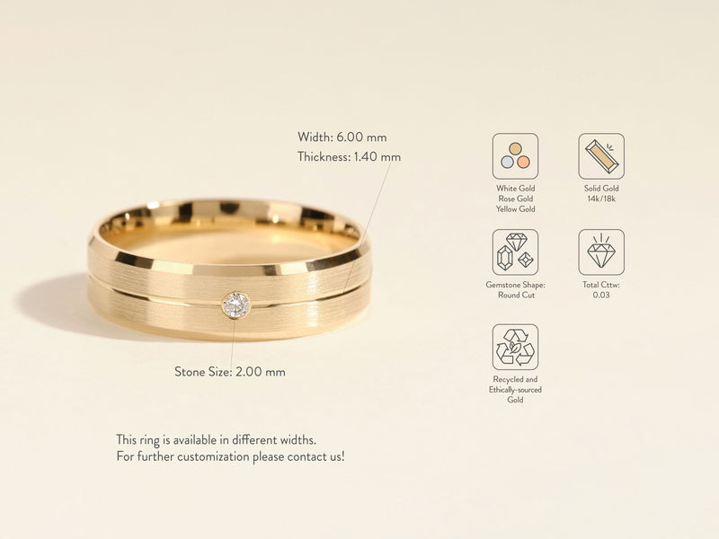 Diamond wedding band in brushed gold, available in multiple widths