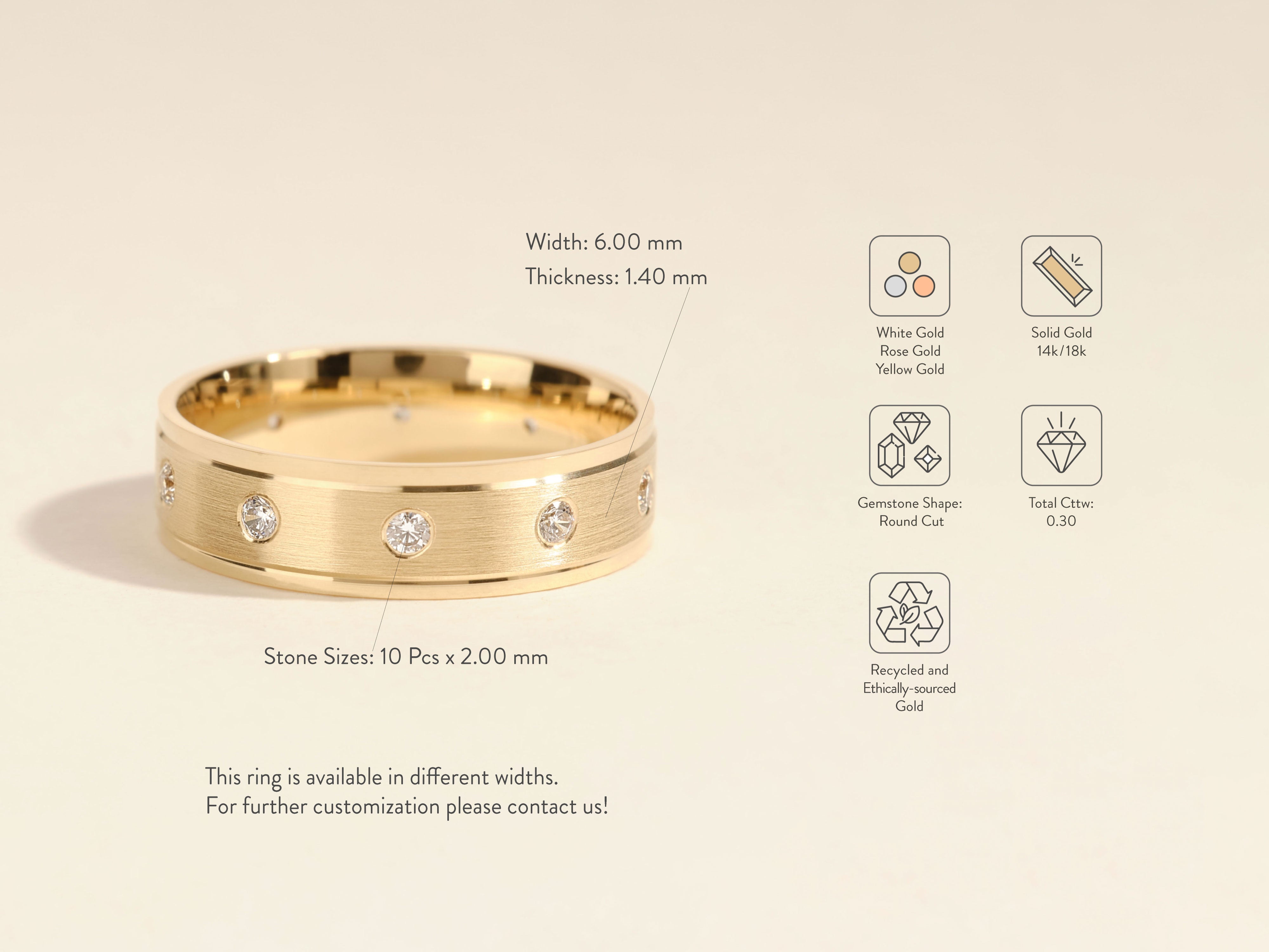 Gold diamond band ring, ethically sourced, customizable jewelry