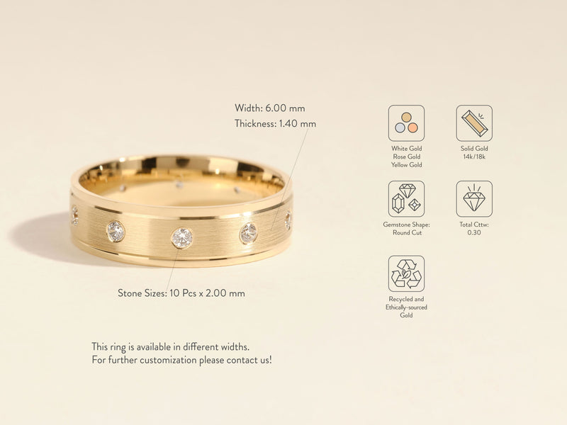 Gold diamond band ring, ethically sourced, customizable jewelry