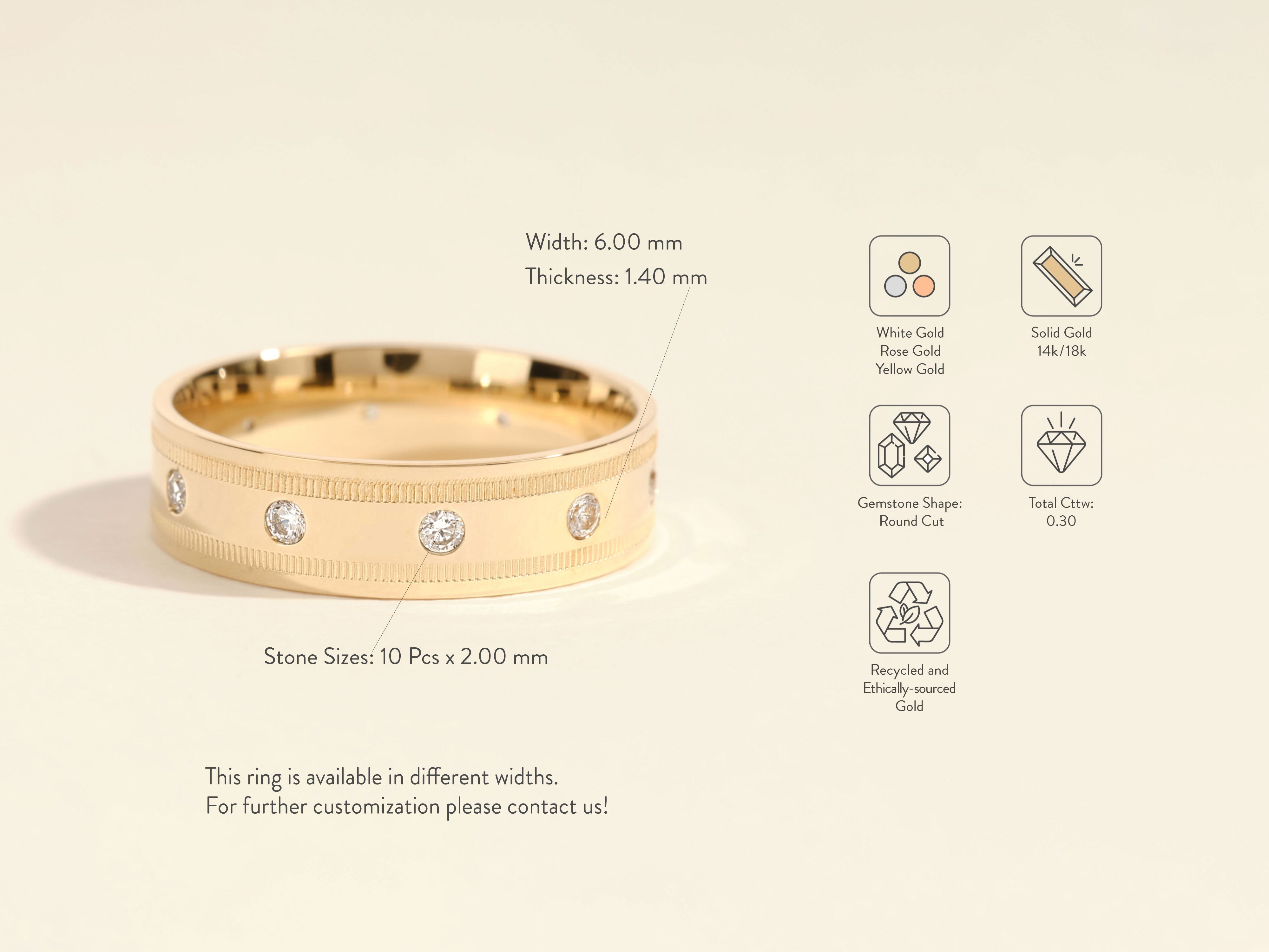 Diamond band ring in yellow gold, ethically sourced