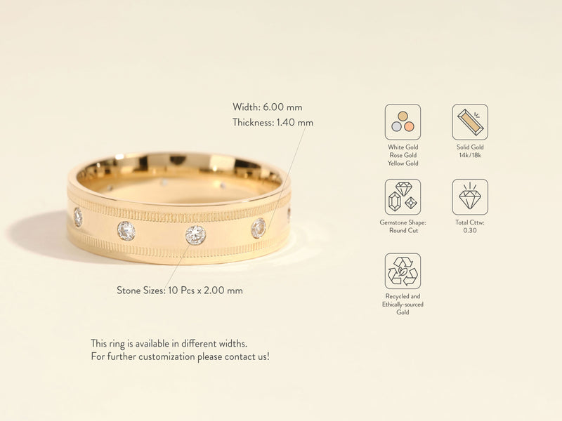 Diamond band ring in yellow gold, ethically sourced