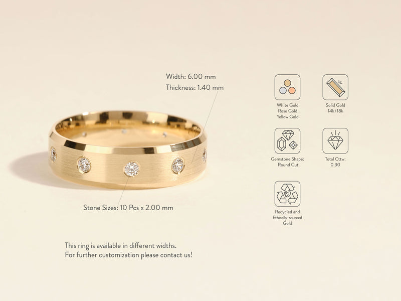 Gold diamond band ring, ethically sourced, customizable jewelry