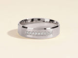Diamond inlaid brushed silver band ring for jewelry