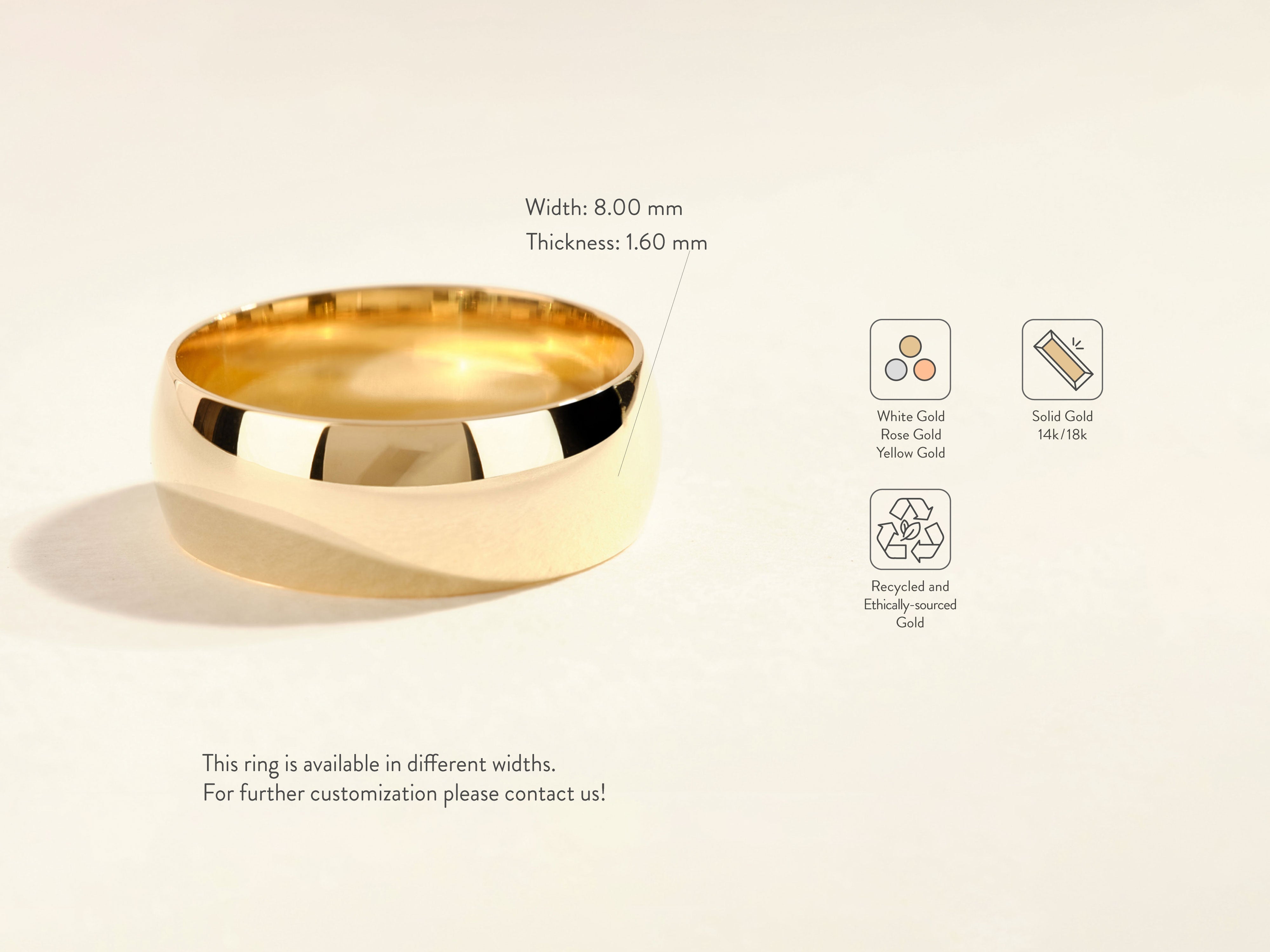 Solid gold wedding band, available in white, rose, yellow gold