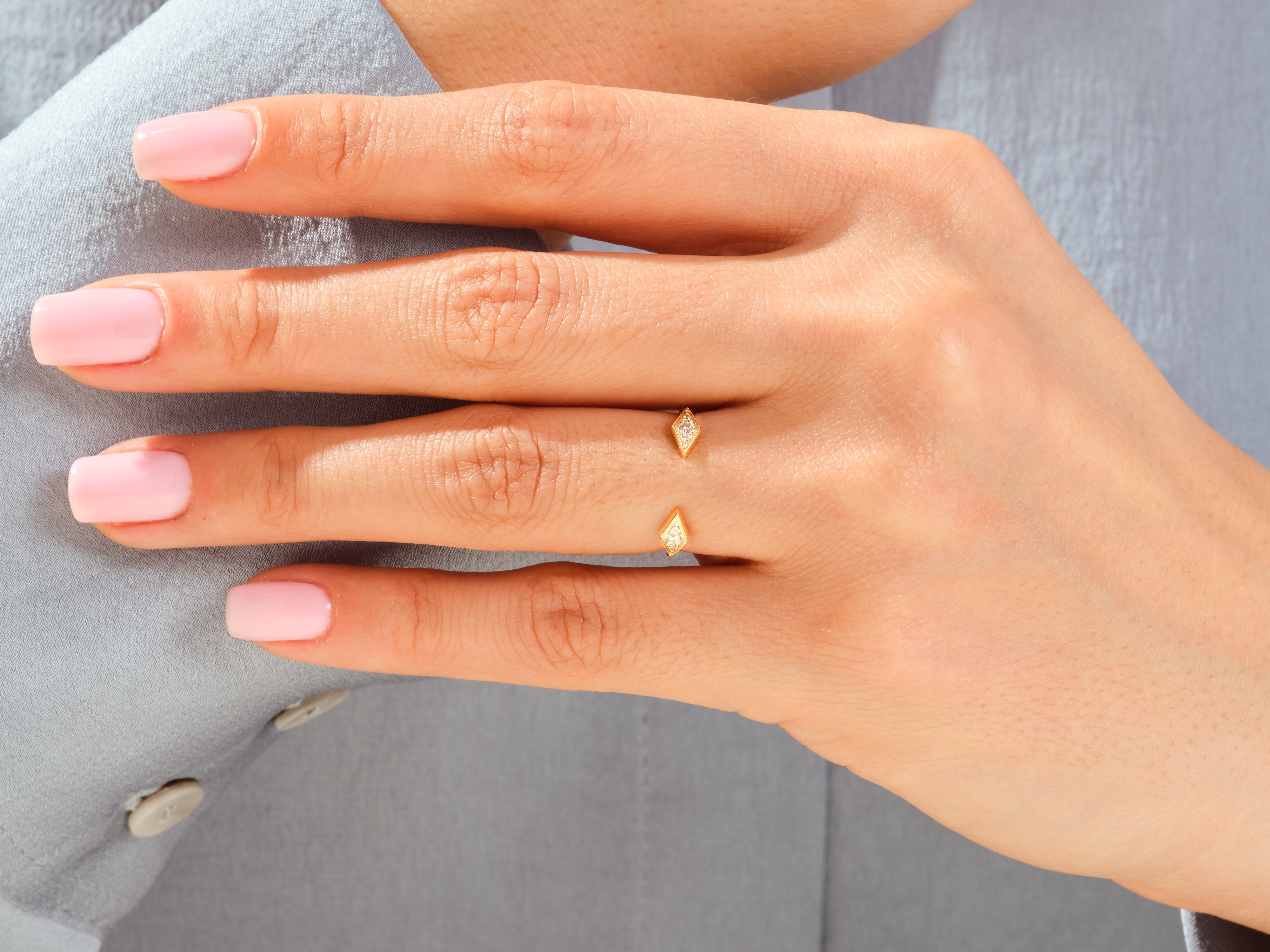 Diamond open ring with diamonds on a hand