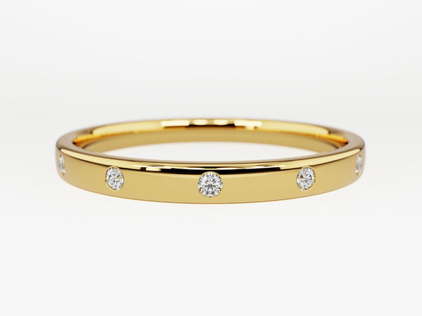 Gold band ring with scattered diamonds, fine jewelry