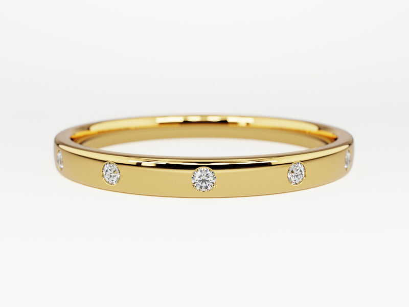 Gold band ring with scattered diamonds, fine jewelry