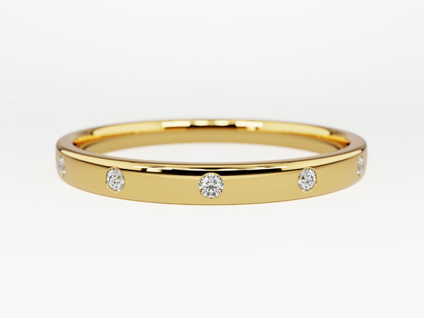 Gold band ring with scattered diamonds, fine jewelry