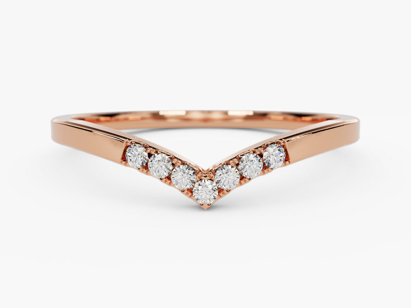 Rose gold chevron ring with diamonds, fine jewelry