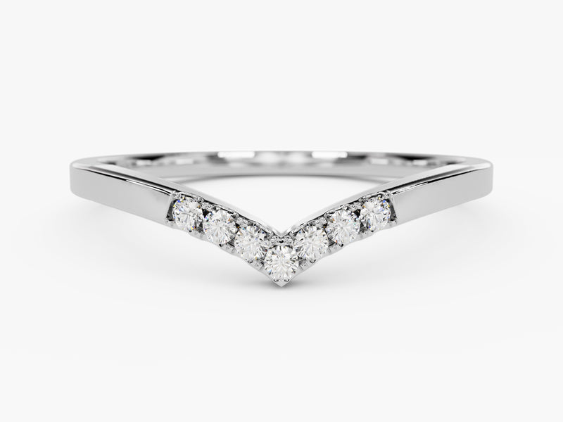 Diamond V-shaped ring, white gold, fine jewelry
