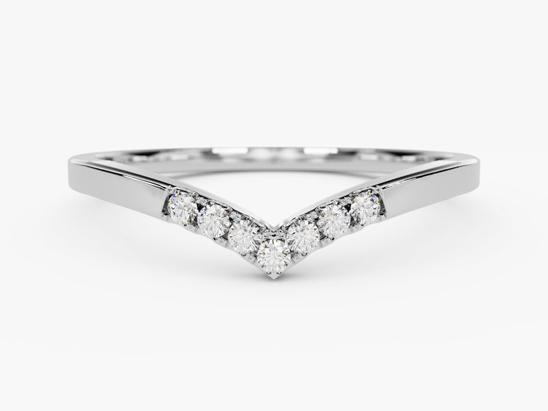 Diamond V-shaped wedding band, fine jewelry, white gold