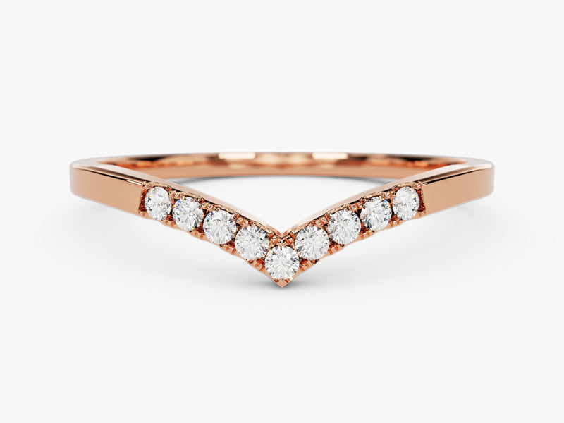 Rose gold chevron ring with diamonds