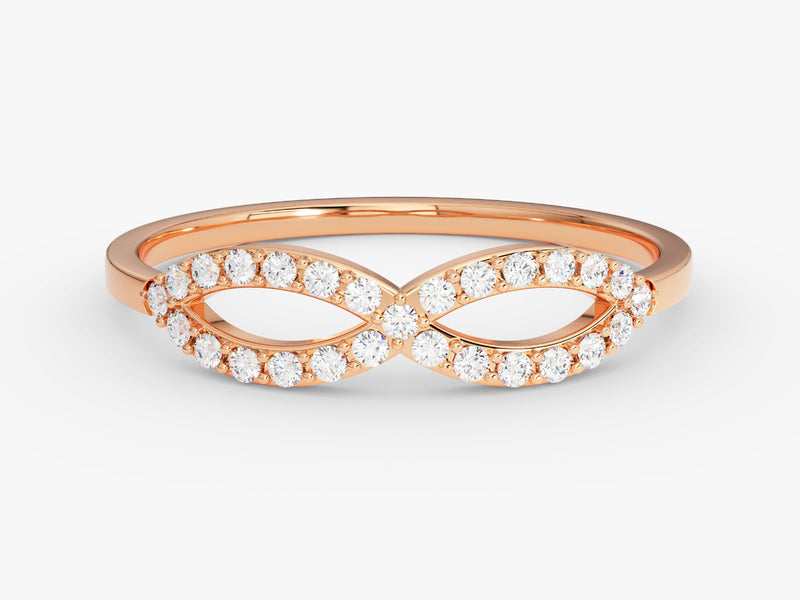 Rose gold infinity ring with diamonds, elegant jewelry