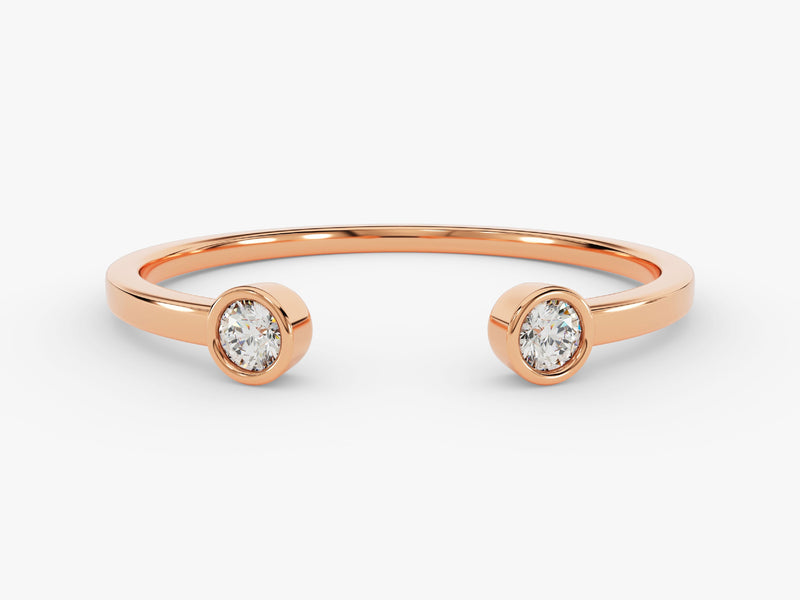 Rose gold open ring with two diamonds, fine jewelry