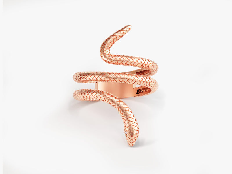 Rose gold snake ring with diamond eyes, luxury jewelry