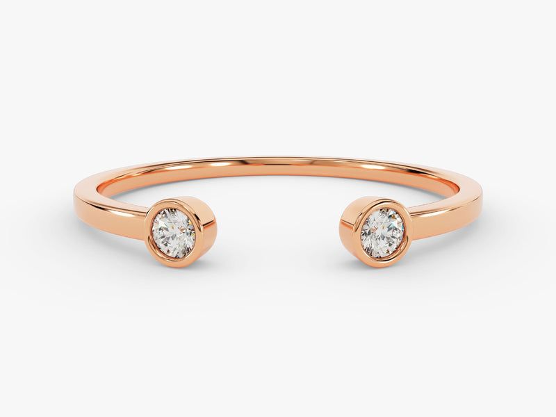 Rose gold bypass ring with two diamonds