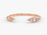Rose gold diamond bypass ring with geometric diamond accents
