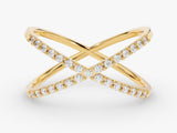 Gold criss-cross ring with diamonds, fine jewelry