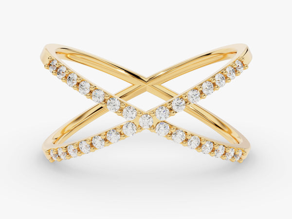 Gold criss-cross ring with diamonds, fine jewelry