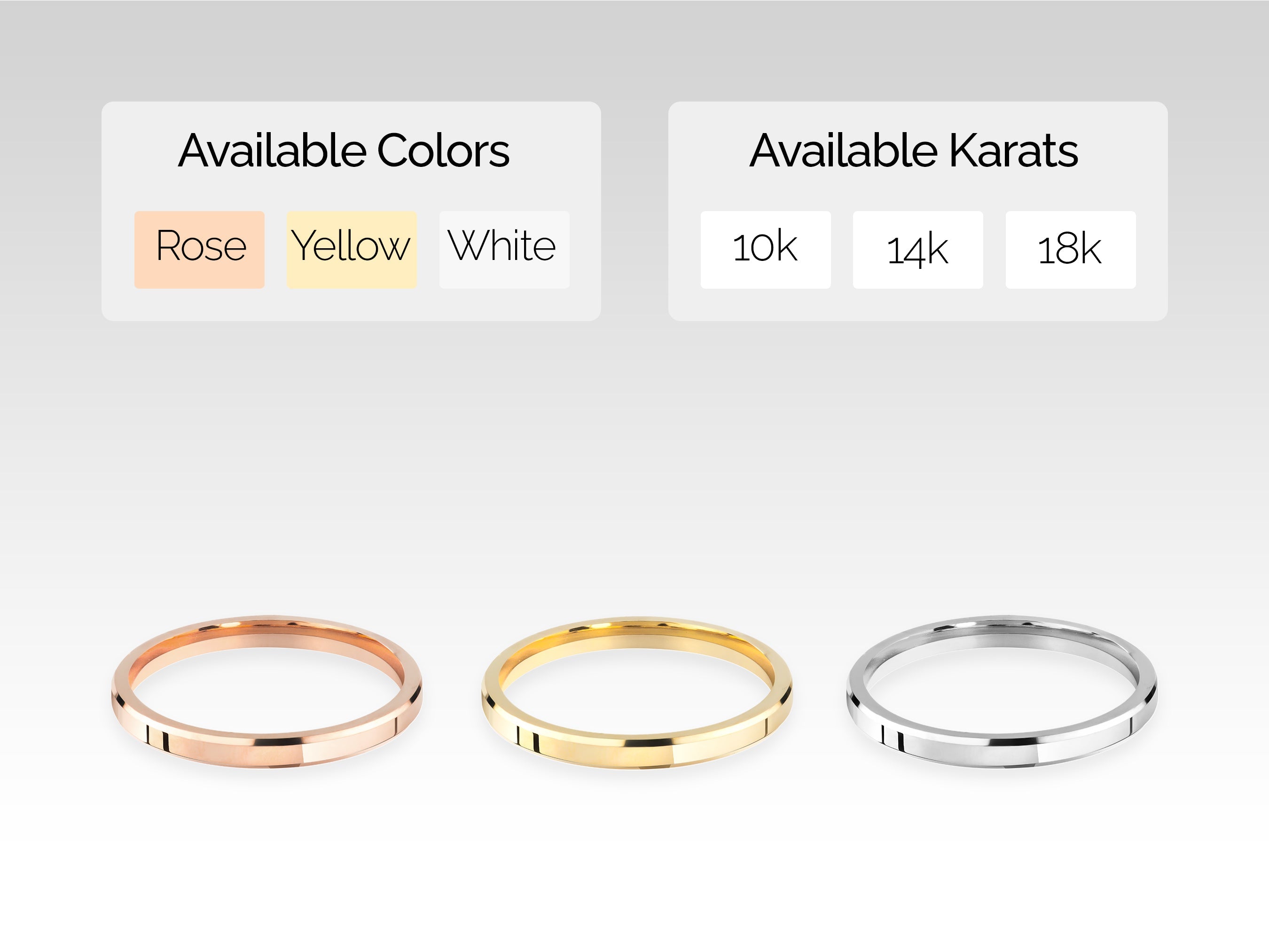 Jewelry rings available in rose, yellow, white gold, 10k, 14k, 18k