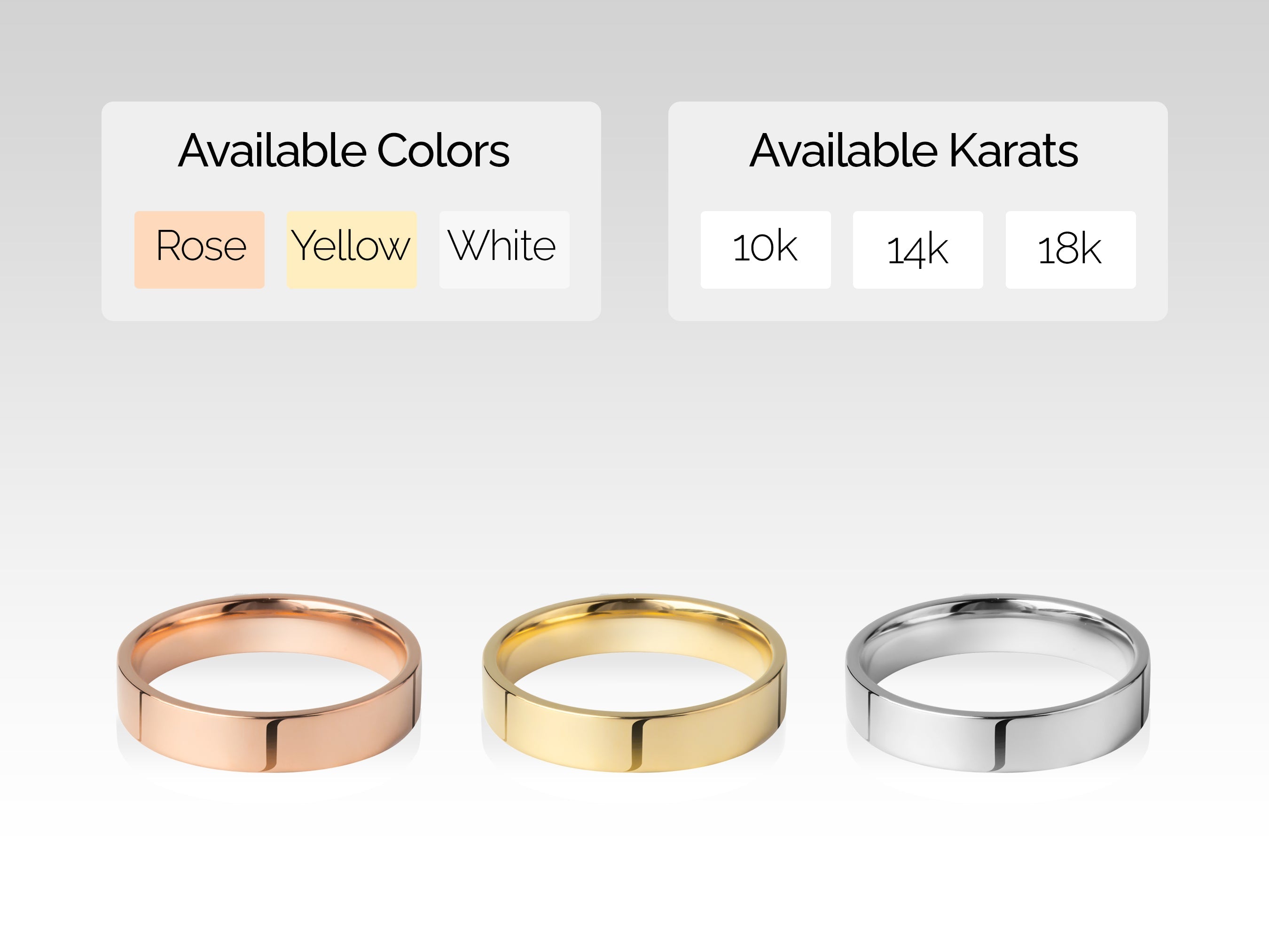 Jewelry rings available in rose, yellow, white gold, 10k, 14k, 18k